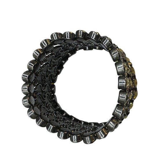 Wide Yellow /Gold / Clear Rhinestone Stretch Bracelet With Metal Base 2 Inches W - Picture 5 of 7